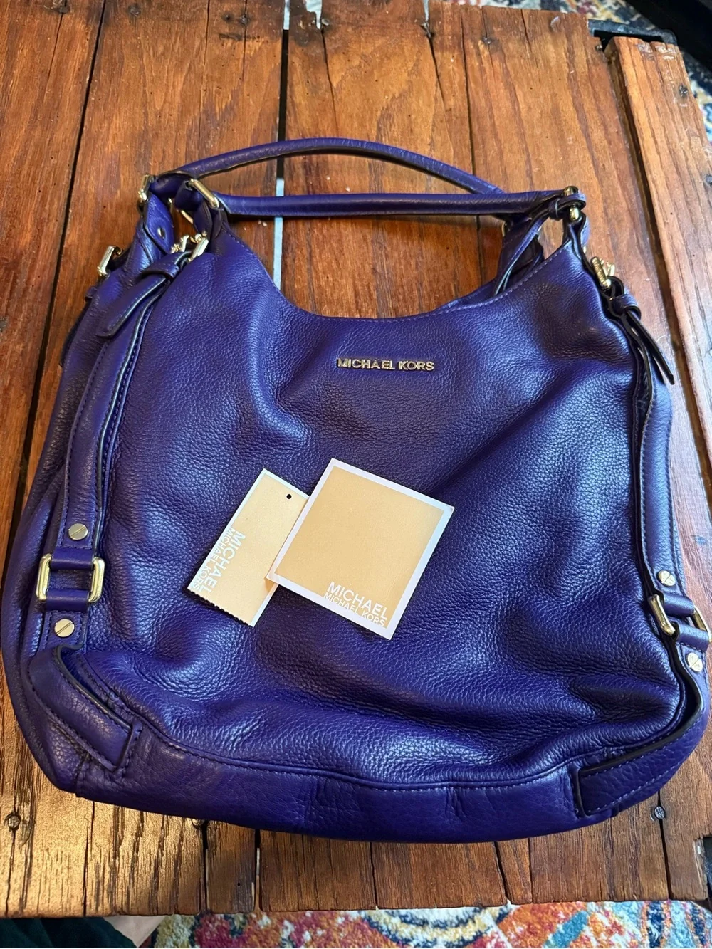 Michael Kors Deep Purple (Iris, Bedford) Leather Shoulder Bag Gold Hardware EUC